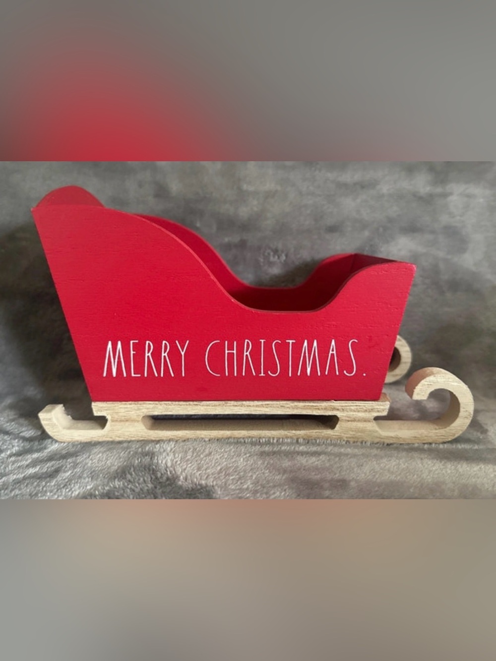 NWT Rae Dunn 8” Wooden Red Holiday Sleigh ‘Merry Christmas’ Seasonal Home Decor